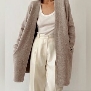 Jenni Kayne Taupe Open-Front Merino Women's Cardigan Sweater Small